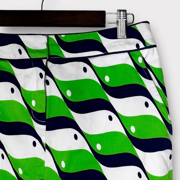 Elizabeth McKay Green White and Navy Printed Cotton Mini Skirt Sz 2 - Picture 3 of 9